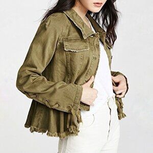Free People Willow Denim Jacket In Olive Green Size Medium (100% cotton)